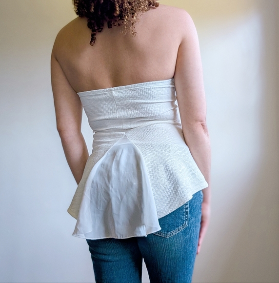 Vintage Y2K Romantic White Floral Chiffon Back Detail Peplum Tube Top - Picture 6 of 12